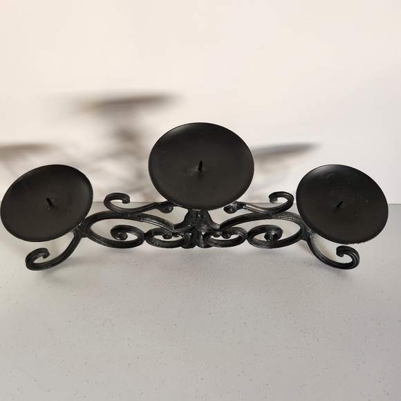 Vintage Black Metal Fireplace Candleabra Candle Holder Rustic Goth Farmhouse 90s - Picture 2 of 5